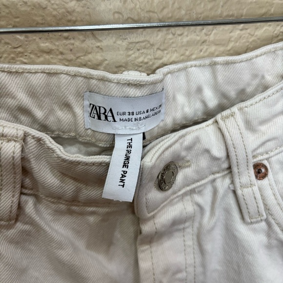 Zara Jeans White Denim Raw Hem The Grunge Pants Women’s 6 - Picture 6 of 13
